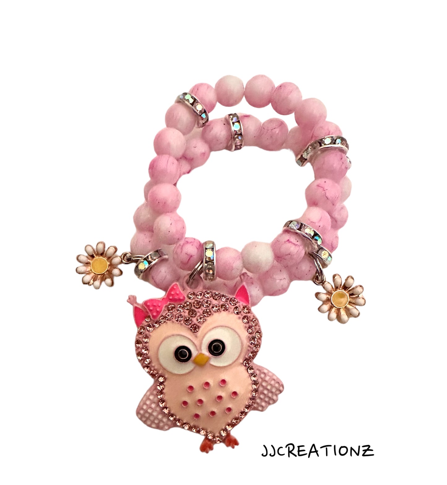 Pink owl bling bracelet