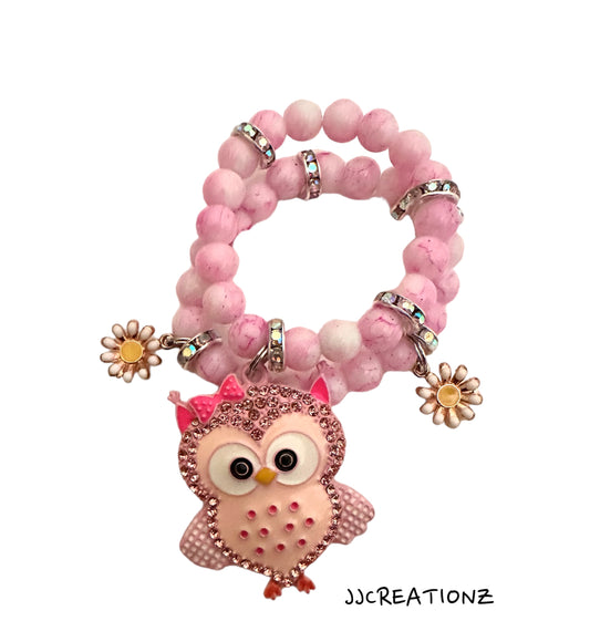 Pink owl bling bracelet