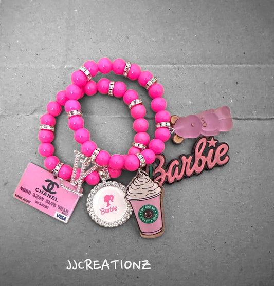 Pair of designers inspired pink Barbie bracelet.